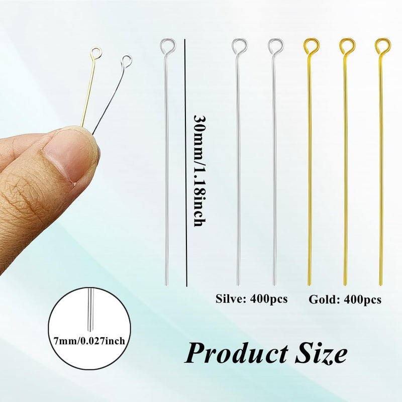 Bulrash 800 Pieces 30mm Eye Pins for DIY Jewelry Craft Making 1.18 Inch Metal End Straight Eye Pins for Bracelet Necklace Earring Pendant Supplies(Eye Pins-Gold and Silver) - Image 3